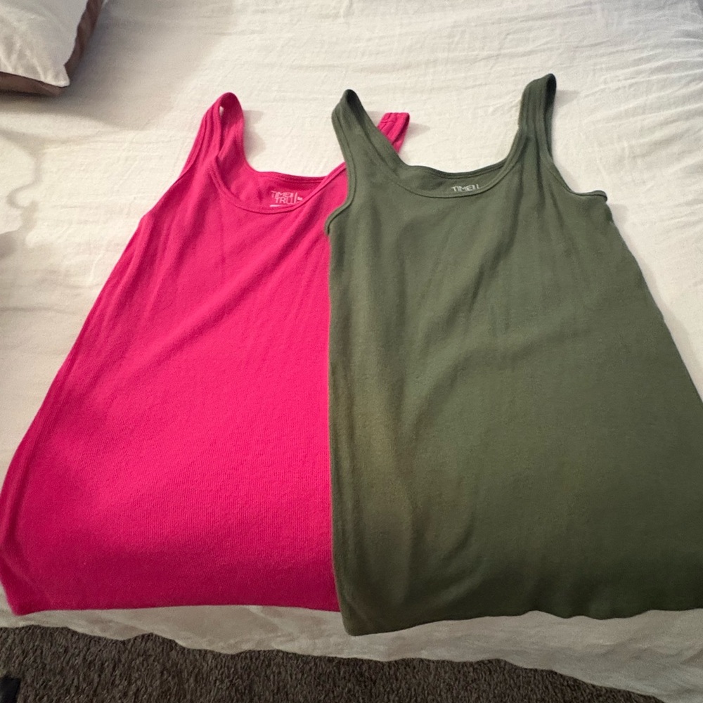 Time and Tru Pink and Green Tank Tops